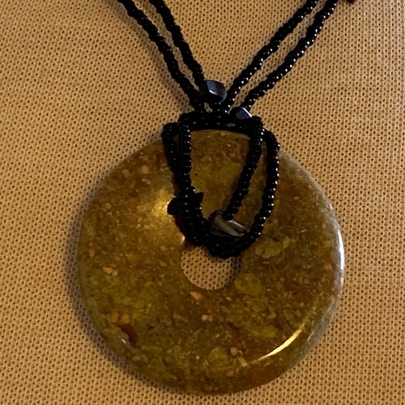 Savvy Cie Beaded Black Onyx & Epidote Disc Pendant - Picture 5 of 8